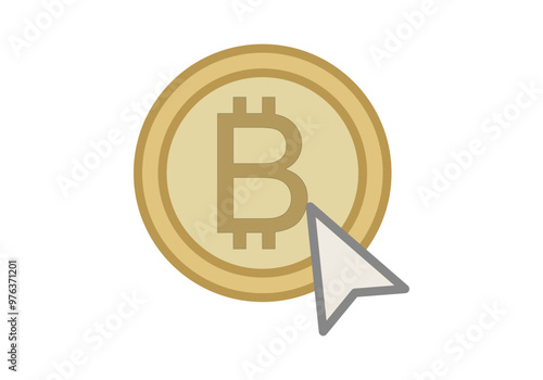 Moneda dorada de bitcoin con cursor o flecha