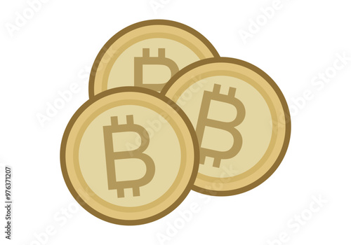 Tres criptomonedas doradas de bitcoin en fondo blanco