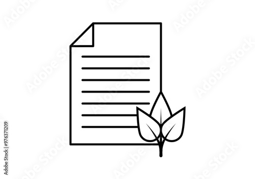Icono negro de contrato o acuerdo ecológico con hojas de árbol