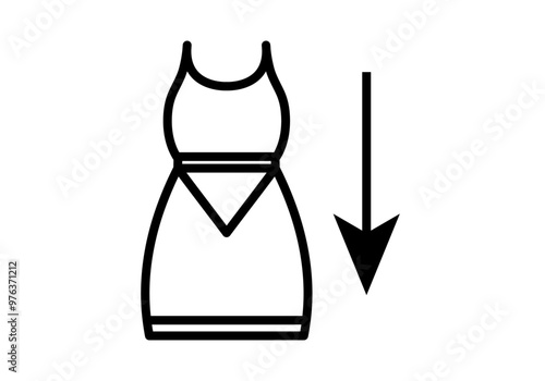 Icono negro de vestido de persona con obesidad y flecha de bajada de peso