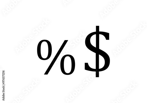Icono negro de porcentaje y símbolo de dólar