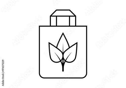Icono negro de bolsa con hojas de árbol 