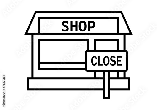 Icono negro de tienda con cartel de cerrado