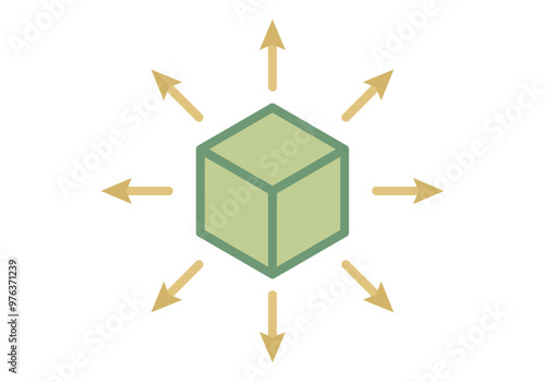 Cubo verde con flechas doradas de blockchain descentralizado