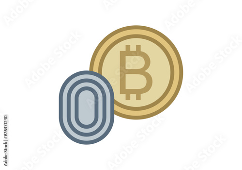 Bitcoin dorado con huella dactilar de identificación 