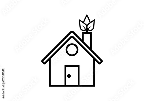 Icono negro de casa con hojas de árbol representando casa ecológica