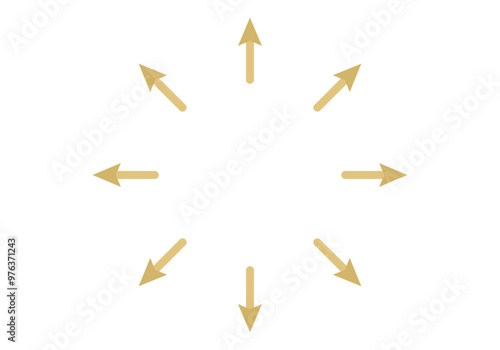 Flechas doradas en círculo representando expansión 