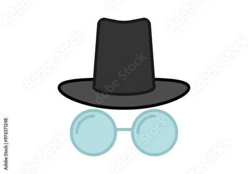Sombrero de copa negro y gafas de espía 