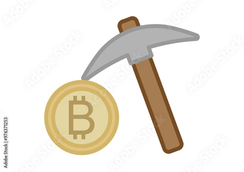 Pico y criptomoneda de bitcoin siendo picada representando la obtención de criptomonedas