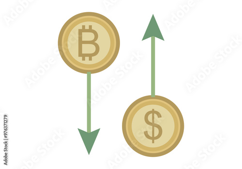 Intercambio de monedas de dólar a bitcoin con flechas verdes