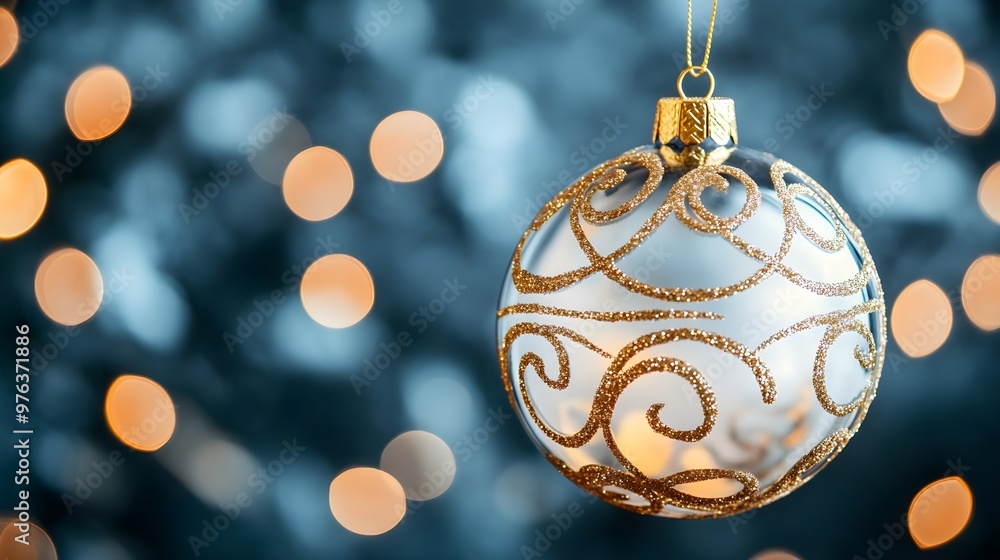 Christmas Ornament with Gold Glitter and Bokeh Lights Christmas Ornament with Gold Glitter and Bokeh Lights