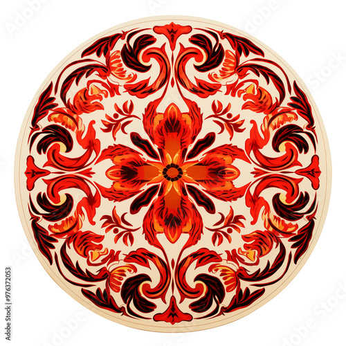 Intricate Red And Black Decorative Circular Pattern With Floral Designs photo