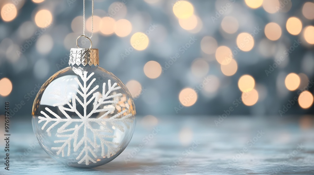 Clear Christmas Ornament Snowflake Bokeh Lights Background Clear Christmas Ornament Snowflake Bokeh Lights Background