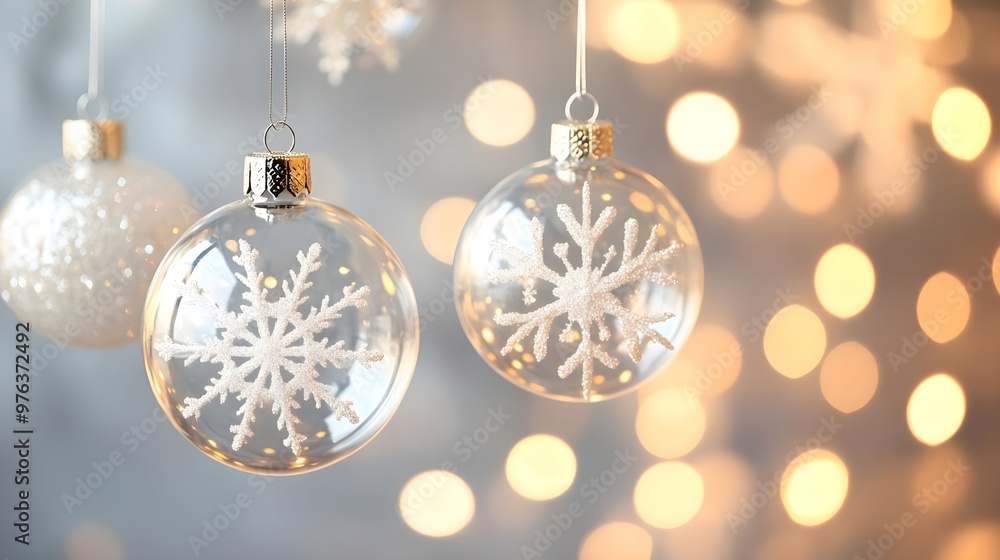 Clear Christmas Ornament with Snowflake & Bokeh Lights Clear Christmas Ornament with Snowflake & Bokeh Lights