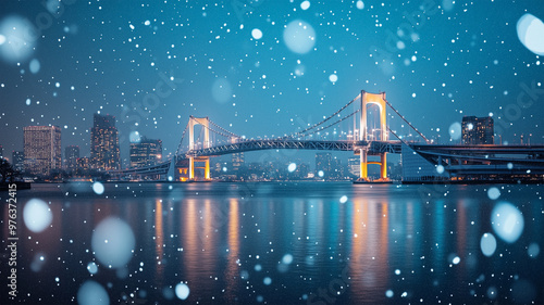 雪の夜のレインボーブリッジとお台場 photo