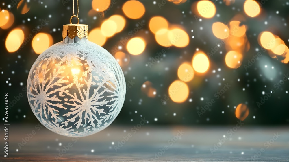 Festive Christmas Ornament with Snowflake Design and Golden Lights