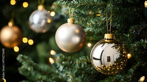 Festive Christmas Tree Ornament with Golden Reflection