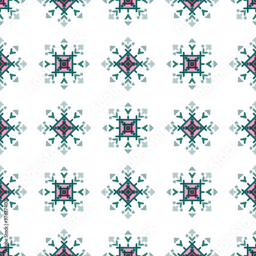 Vector illustration of an ethnic geometric pattern. Bohemian seamless pattern. Embroidery. Seamless traditional design pattern for fabrics, backgrounds, carpets, wallpapers, clothes, and pillowcases.
