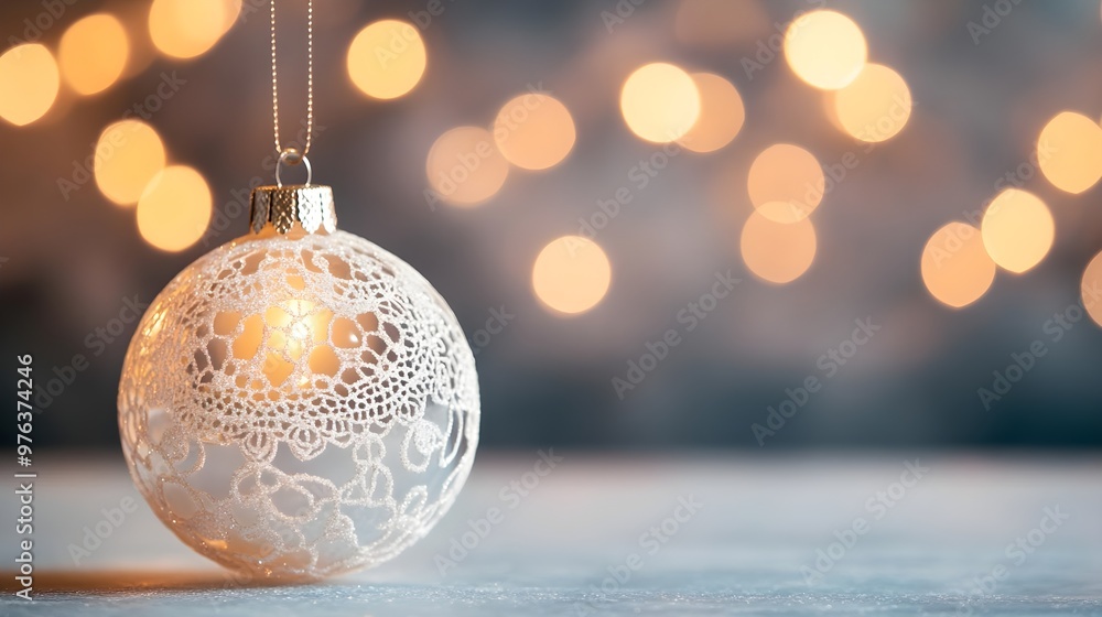 Festive White Christmas Ornament with Gold Bokeh Lights Festive White Christmas Ornament with Gold Bokeh Lights