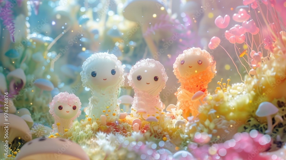 Adorable and whimsical plush toy characters immersed in a dreamy magical floral landscape with vibrant ethereal atmosphere This serene nature inspired scene evokes a sense of wonder imagination Adorable and whimsical plush toy characters immersed in a dreamy magical floral landscape with vibrant ethereal atmosphere This serene nature inspired scene evokes a sense of wonder imagination