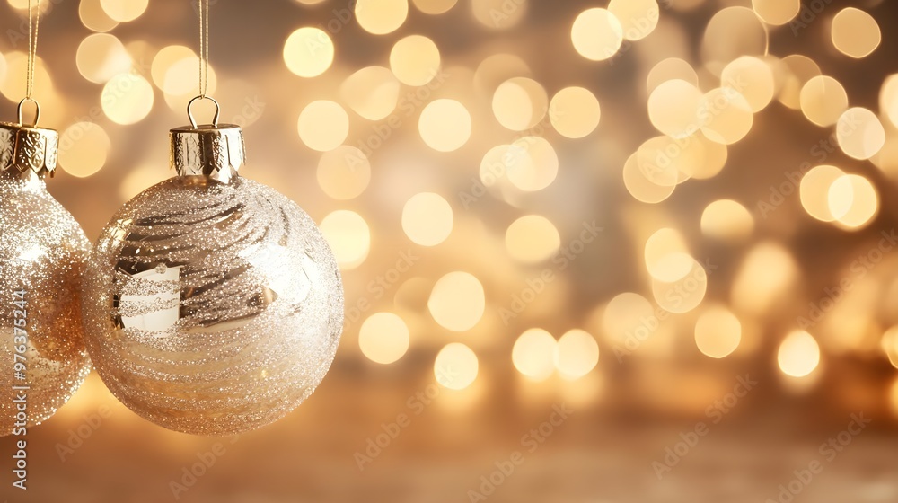Gold Christmas Ornaments with Bokeh Lights Gold Christmas Ornaments with Bokeh Lights