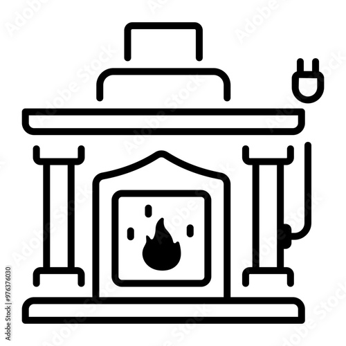 A line style icon of electric fireplace 