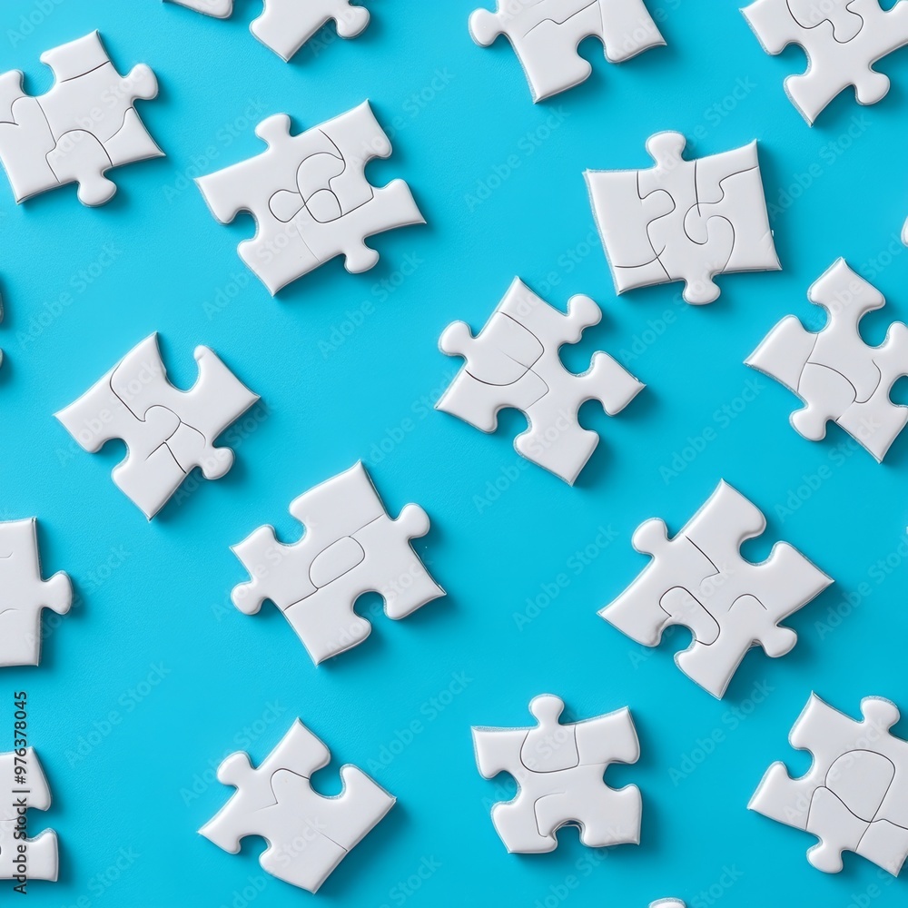 Jigsaw puzzle pieces on blue background. Seamless pattern. Jigsaw puzzle pieces on blue background. Seamless pattern.