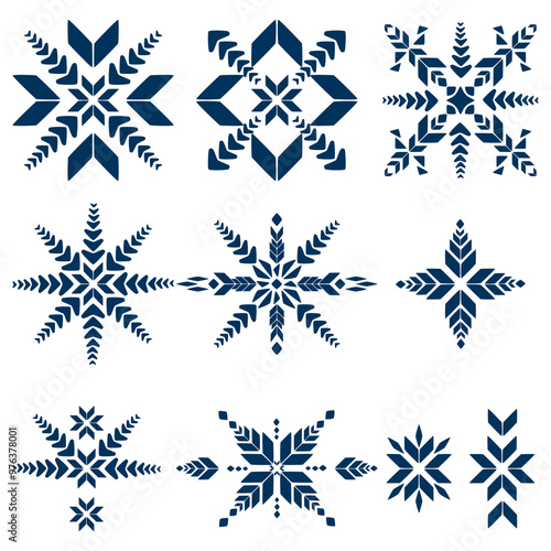 Vector illustration of geometric patterns, elements, and gestures. Retro abstract design, embroidery, collection of contemporary shapes for decoration, fabric patterns, backgrounds, rugs, and clothing