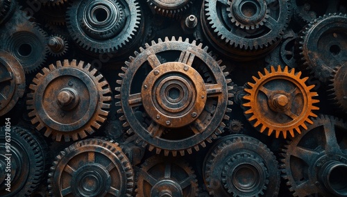 Wallpaper Mural An intricate pile of gears in an industrial setting, symbolizing the complexity and precision of mechanical engineering and machinery. Torontodigital.ca