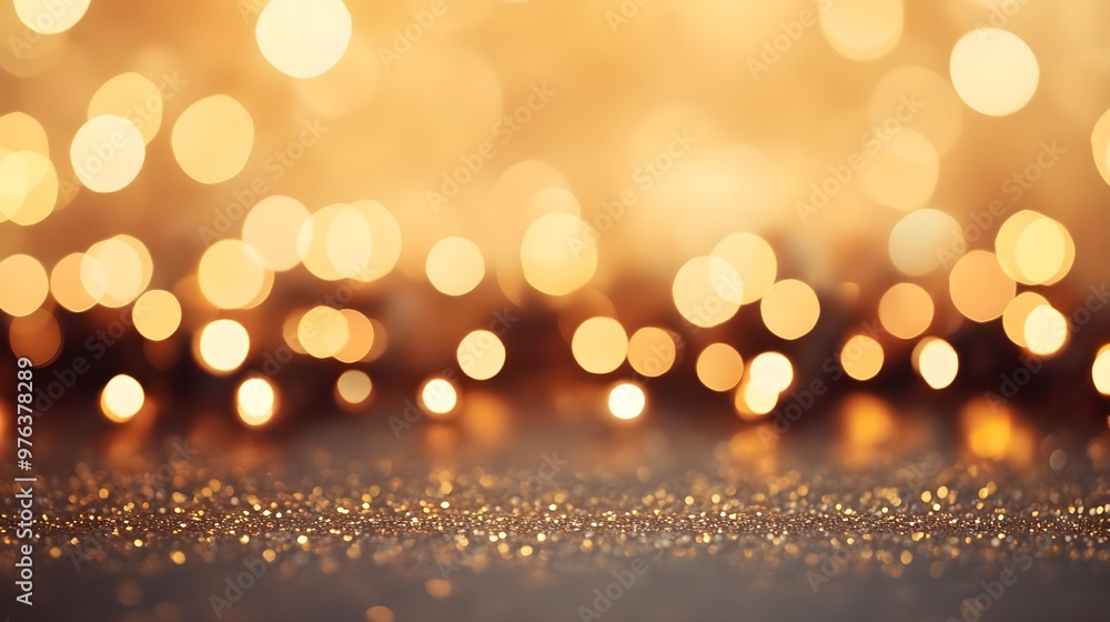 Golden Glitter Background with Warm Bokeh Lights Golden Glitter Background with Warm Bokeh Lights