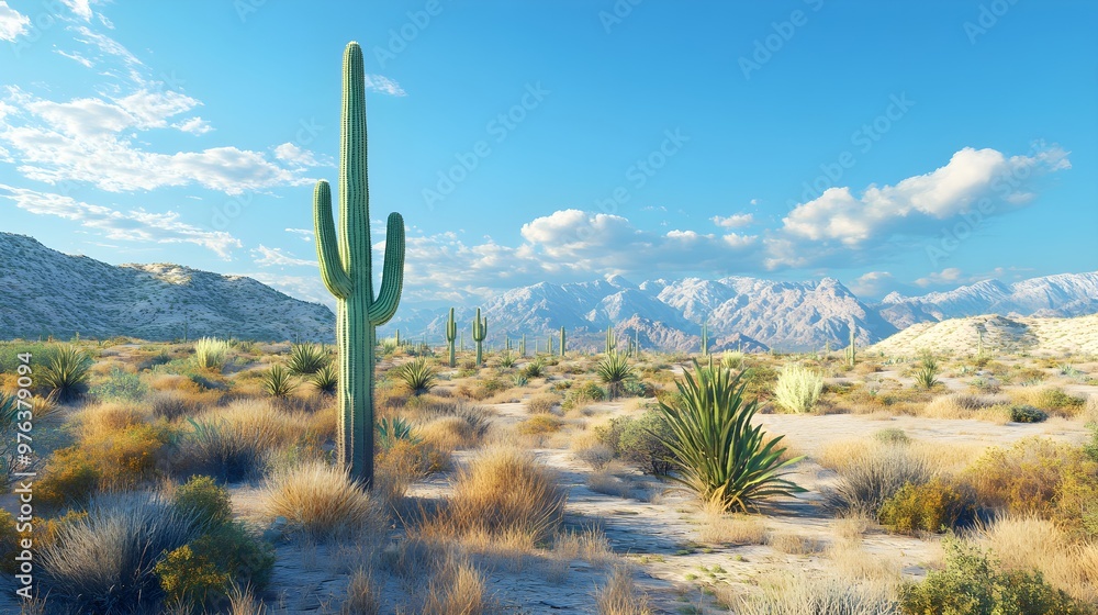 Clear blue sky provides a stunning backdrop for tall saguaro cactus image Clear blue sky provides a stunning backdrop for tall saguaro cactus image