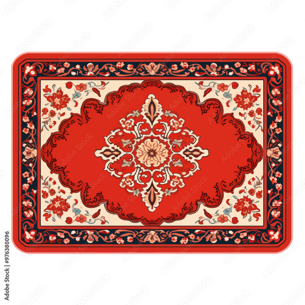 Obraz premium Traditional Ornate Persian Rug Design With Floral Patterns In Red And Beige
