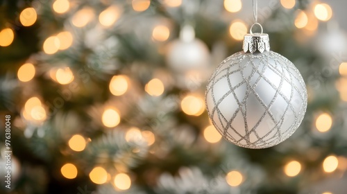 Silver Christmas Ornament with Lights Bokeh