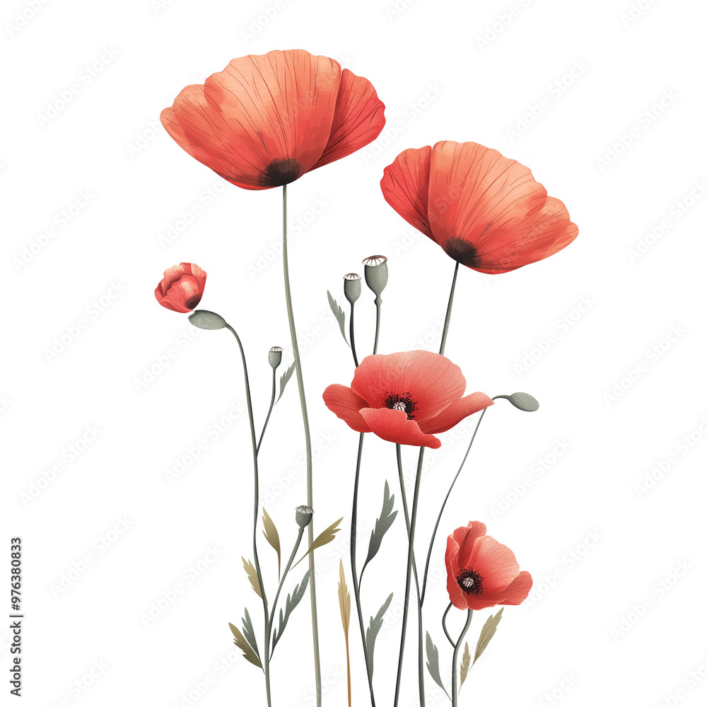 Naklejka premium red poppies isolated on white