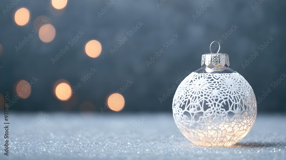 White Christmas Ornament on Glitter Background White Christmas Ornament on Glitter Background