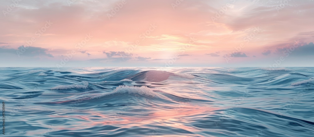 Breathtaking sunset over the vast tranquil ocean with ethereal waves gently lapping against the horizon creating a serene and landscape Breathtaking sunset over the vast tranquil ocean with ethereal waves gently lapping against the horizon creating a serene and landscape