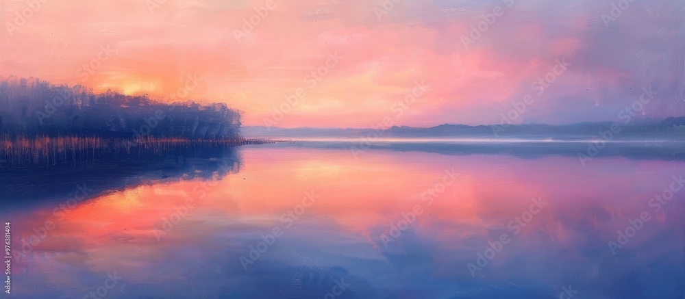 Breathtaking sunset reflection on a serene calm lake nestled in a remote wilderness landscape The warm colorful sky is mirrored in the still tranquil waters creating a picturesque Breathtaking sunset reflection on a serene calm lake nestled in a remote wilderness landscape The warm colorful sky is mirrored in the still tranquil waters creating a picturesque
