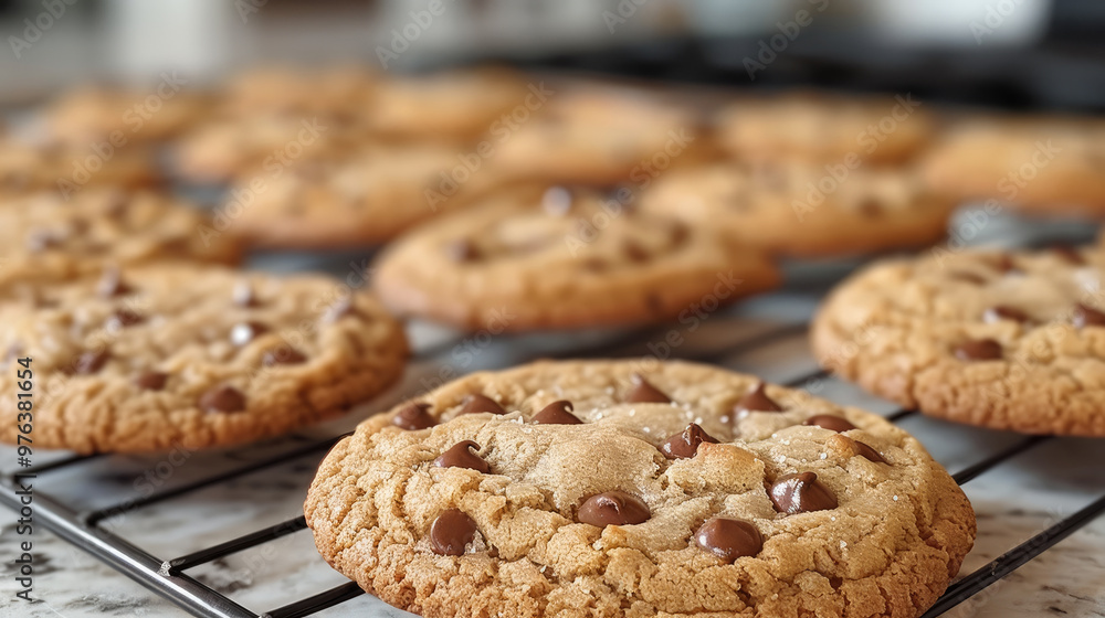 A fresh baked cookies cooling on the counter. Generative AI. A fresh baked cookies cooling on the counter. Generative AI.