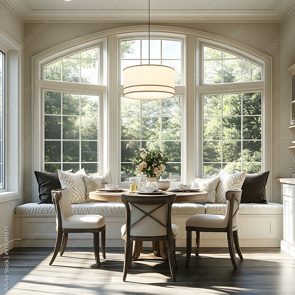Sunny breakfast nook’s round table and cushions create a cozy feel picture Sunny breakfast nook’s round table and cushions create a cozy feel picture