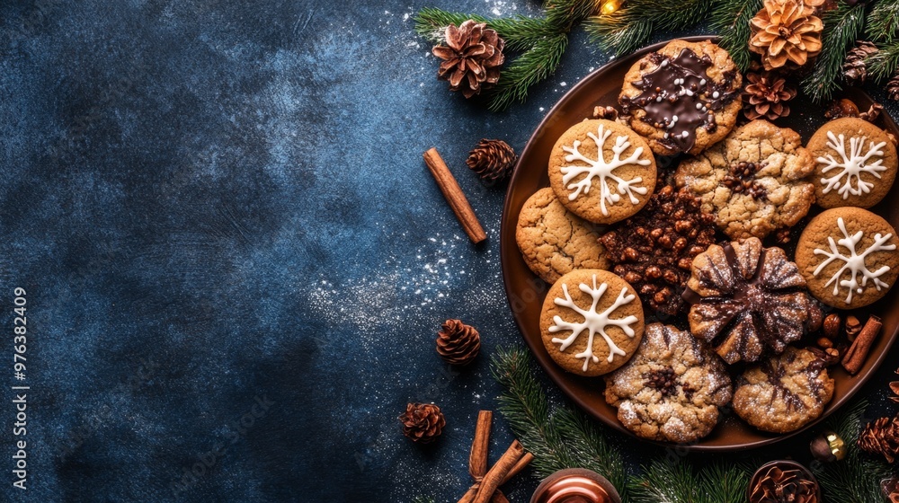 A high-quality AI-generated stock image of a festive holiday cookie platter on the right side, leaving space on the left for text. Perfect for seasonal, baking, and holiday content. A high-quality AI-generated stock image of a festive holiday cookie platter on the right side, leaving space on the left for text. Perfect for seasonal, baking, and holiday content.