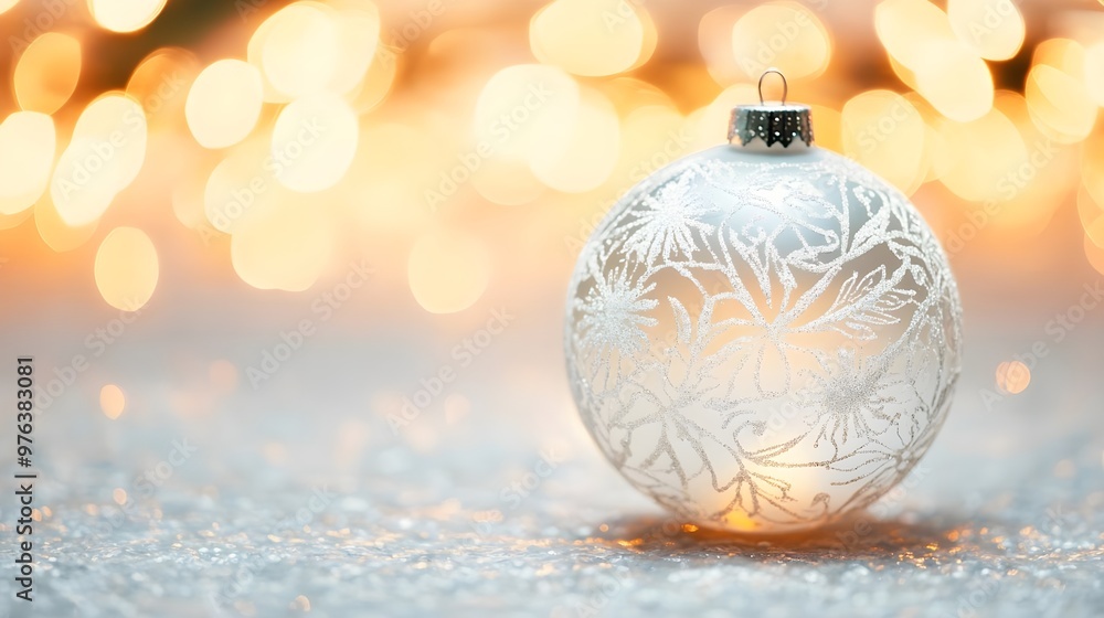 White Christmas Ornament with Golden Lights Bokeh White Christmas Ornament with Golden Lights Bokeh