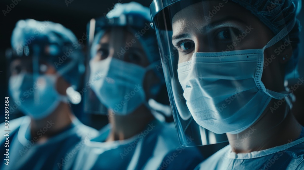 Medical team performing surgery with equipment, showcasing collaboration and support in a hospital setting, as nurses assist surgeons during an emergency procedure Medical team performing surgery with equipment, showcasing collaboration and support in a hospital setting, as nurses assist surgeons during an emergency procedure