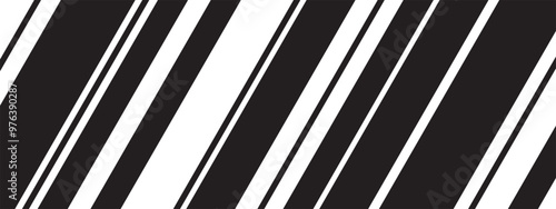 Oblique black and white lines background. Tilted parallel stripes pattern. Simple stripy texture. Geometric print with slanted strips. Vector graphic illustration