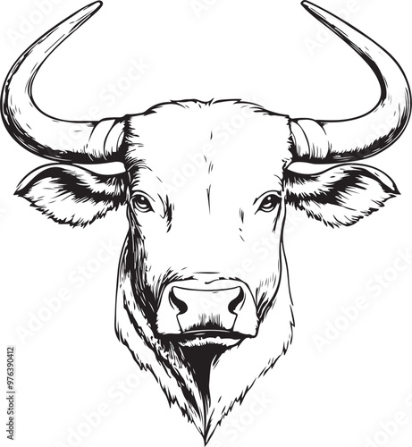 Longhorn Cow Head Silhouette Vector Illustration