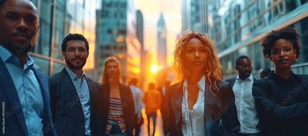 Obraz premium Diverse business team in city, partnership, business, team, meeting, professional, city. Generative AI.