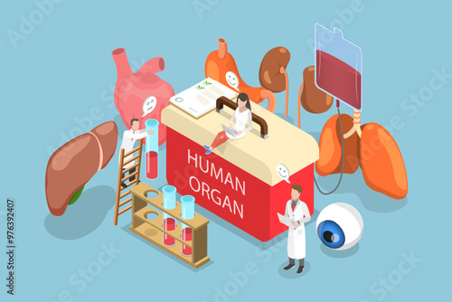 3D Isometric Flat Vector Illustration of Organ Donation, Help for Patient
