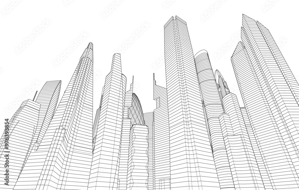 Fototapeta premium City buildings sketch 3d rendering