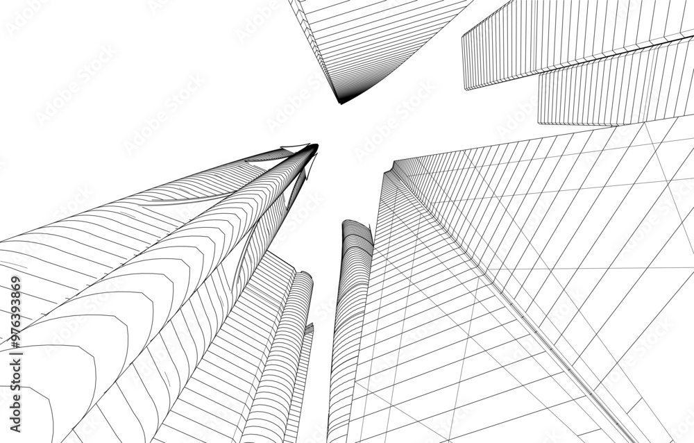 Fototapeta premium City buildings sketch 3d rendering