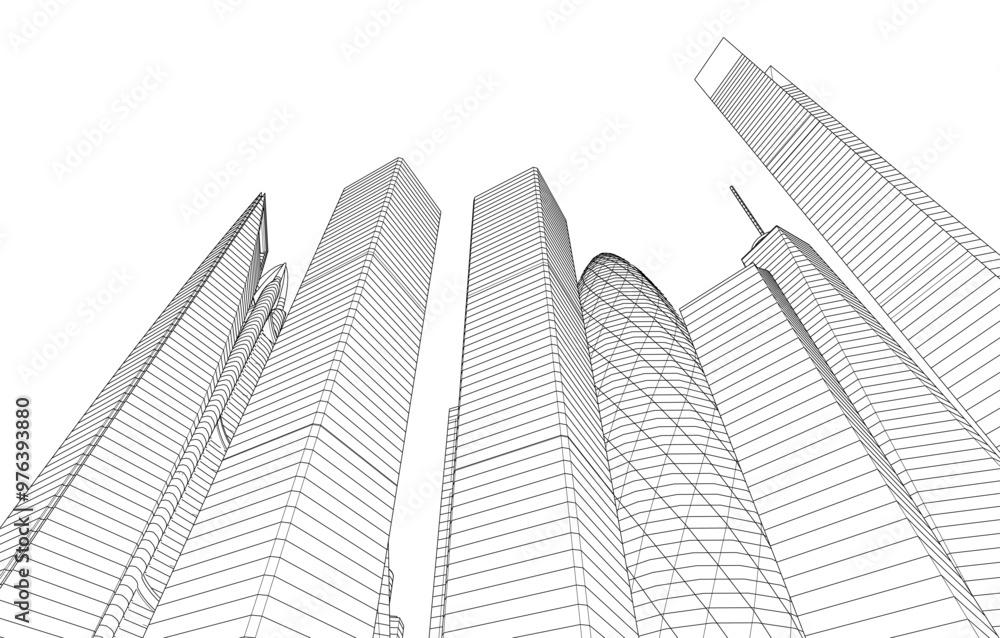 City buildings sketch 3d rendering City buildings sketch 3d rendering