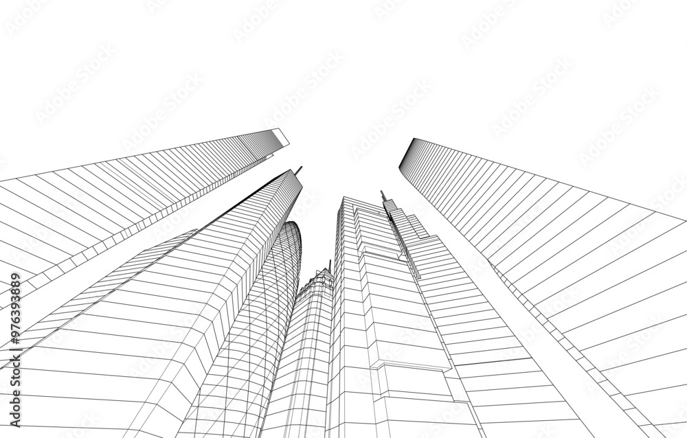 City buildings sketch 3d rendering City buildings sketch 3d rendering